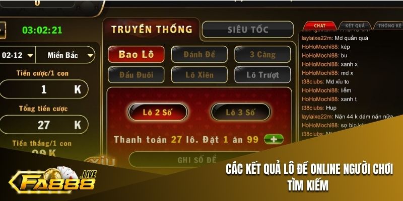 Các kết quả lô đề online người chơi tìm kiếm